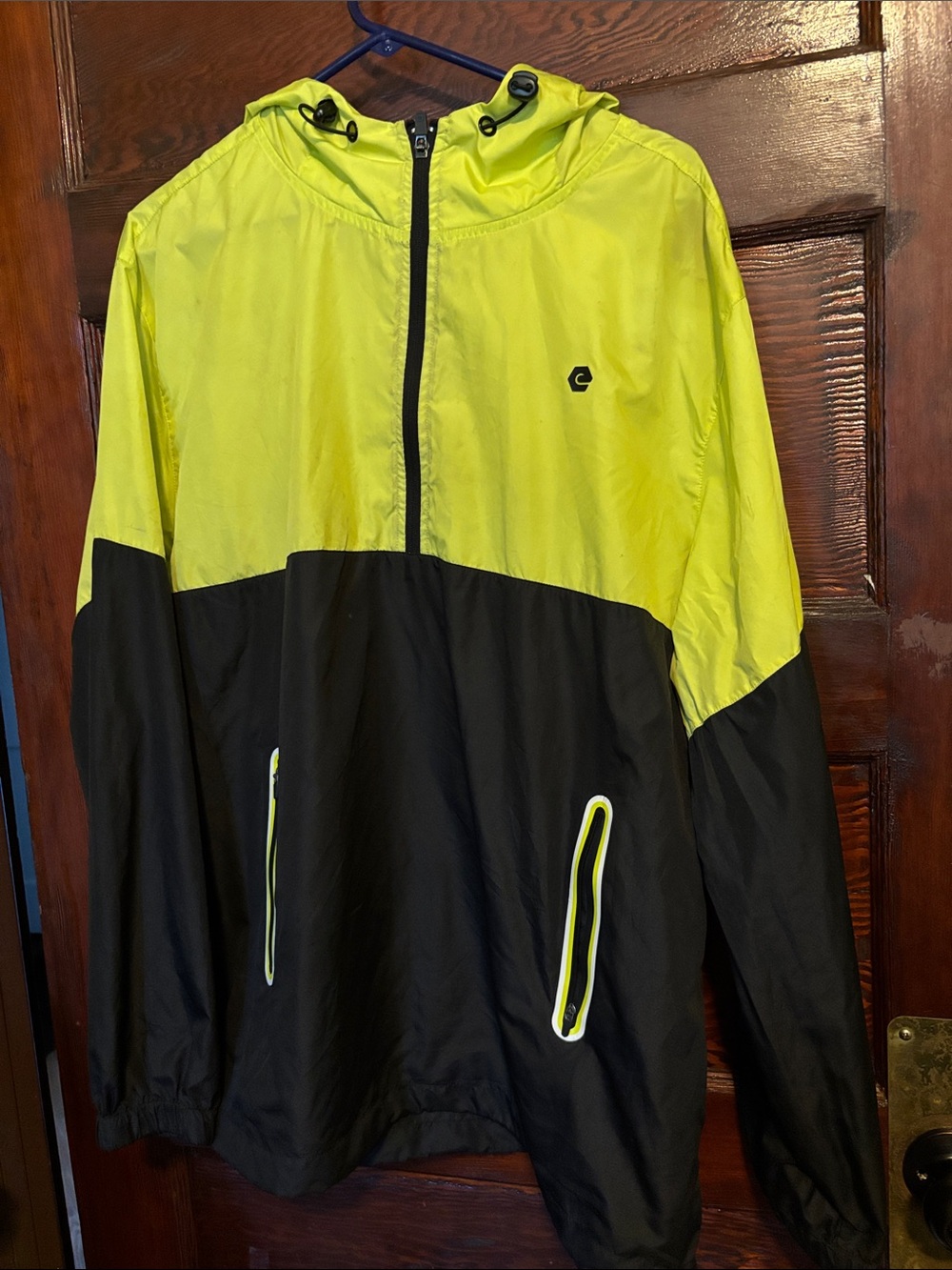Two-Tone Hooded Windbreaker Jacket - High-Visibility Yellow & Black